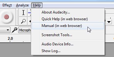 Accessing the Audacity manual